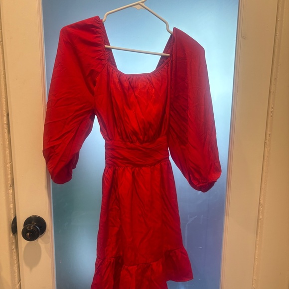 Sweeter With Time Balloon Sleeve Red Dress- Pink Lily - Picture 6 of 7